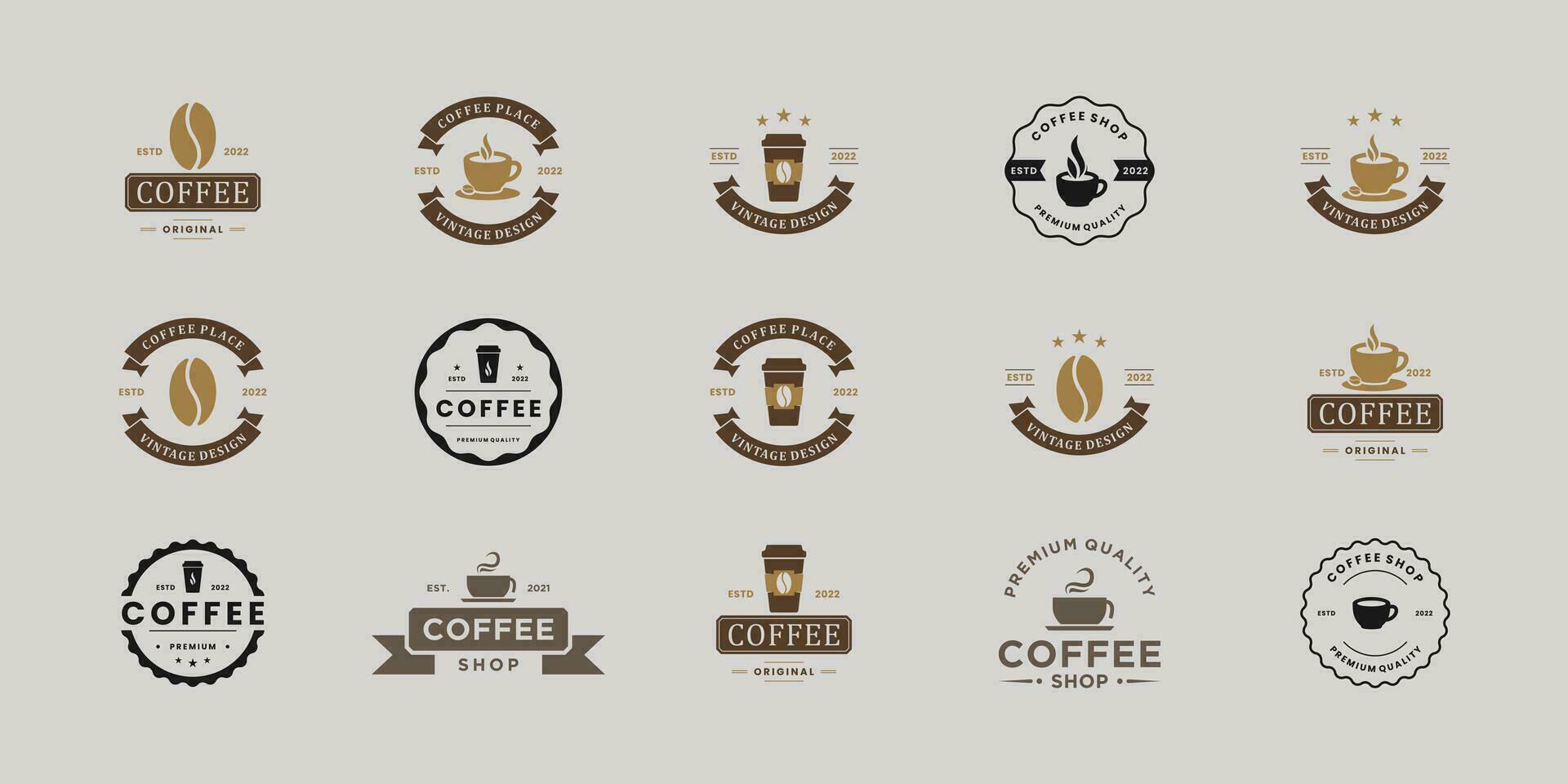 einstellen von Kaffee Emblem Logo Design. vektor