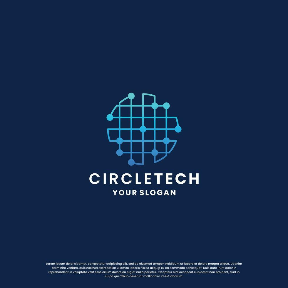 värld teknologi logotyp design. abstrakt logotyp för teknologi. cirkel och krets förbindelse begrepp vektor