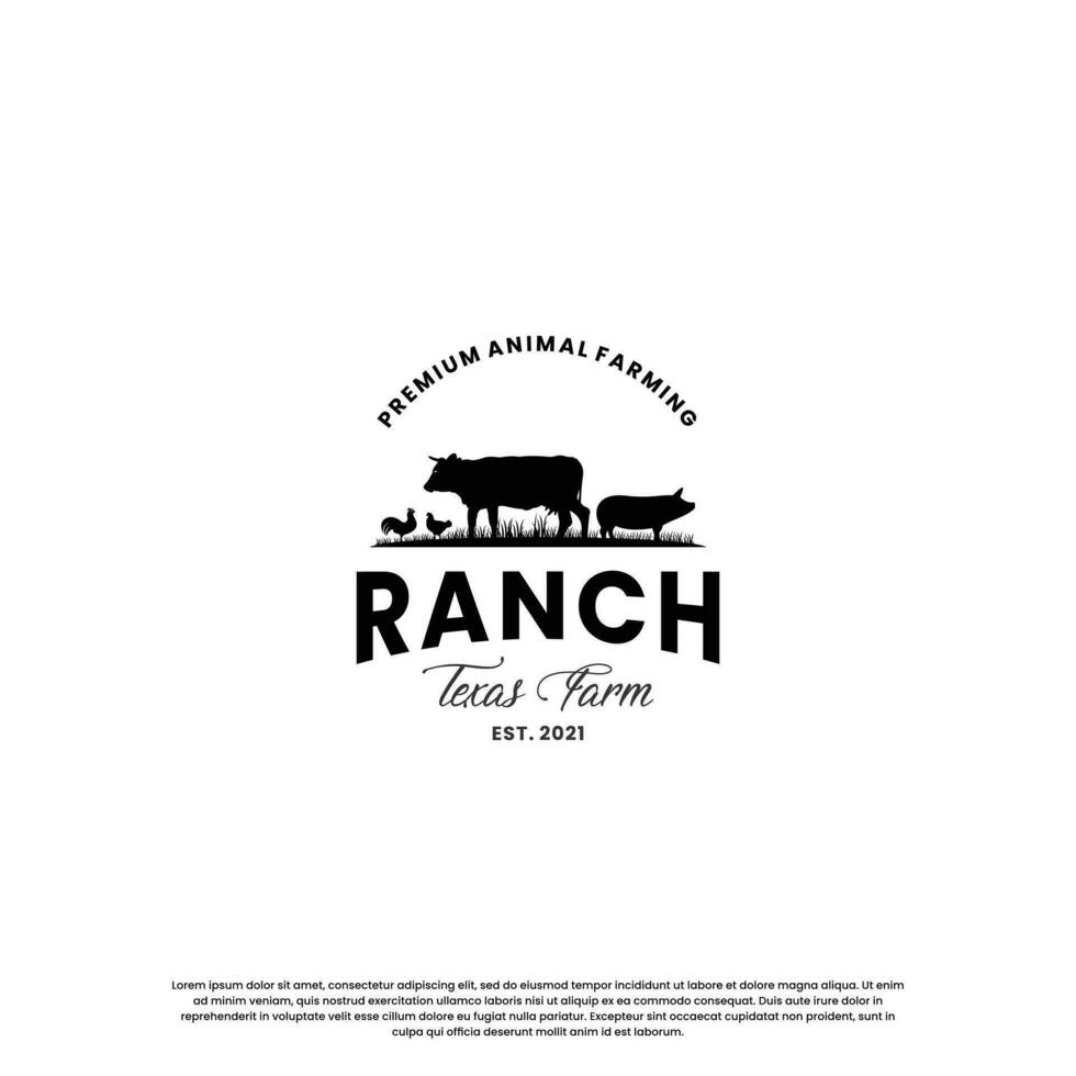 ranch och bruka logotyp design årgång. boskap logotyp retro. vektor