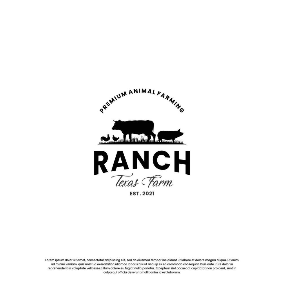 Ranch und Bauernhof Logo Design Jahrgang. Vieh Logo retro. vektor