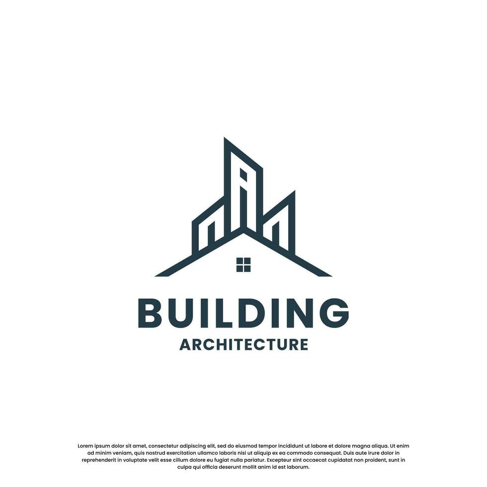 minimalistisk byggnad logotyp design kombinera hus med skyskrapa vektor