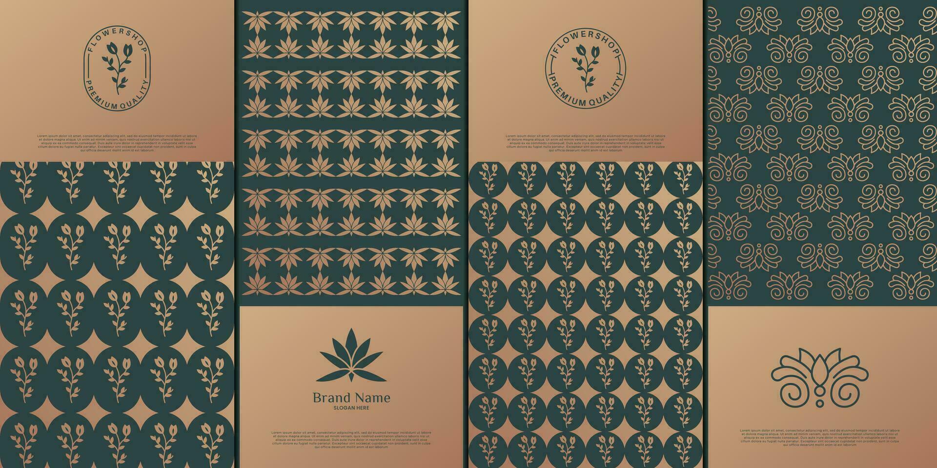 Luxus Logo und Gold Verpackung Design. Natur, Luxus Lotus, Wellness, Blume, Muster. vektor