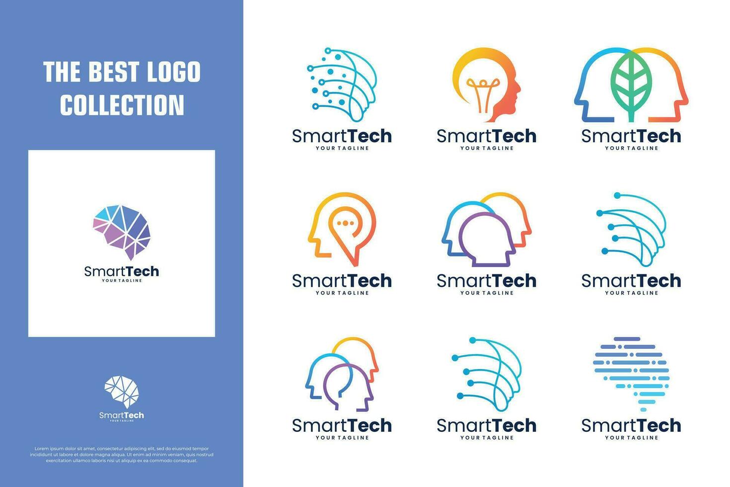 samling av hjärna tech logotyp design för artificiell intelligens design. vektor