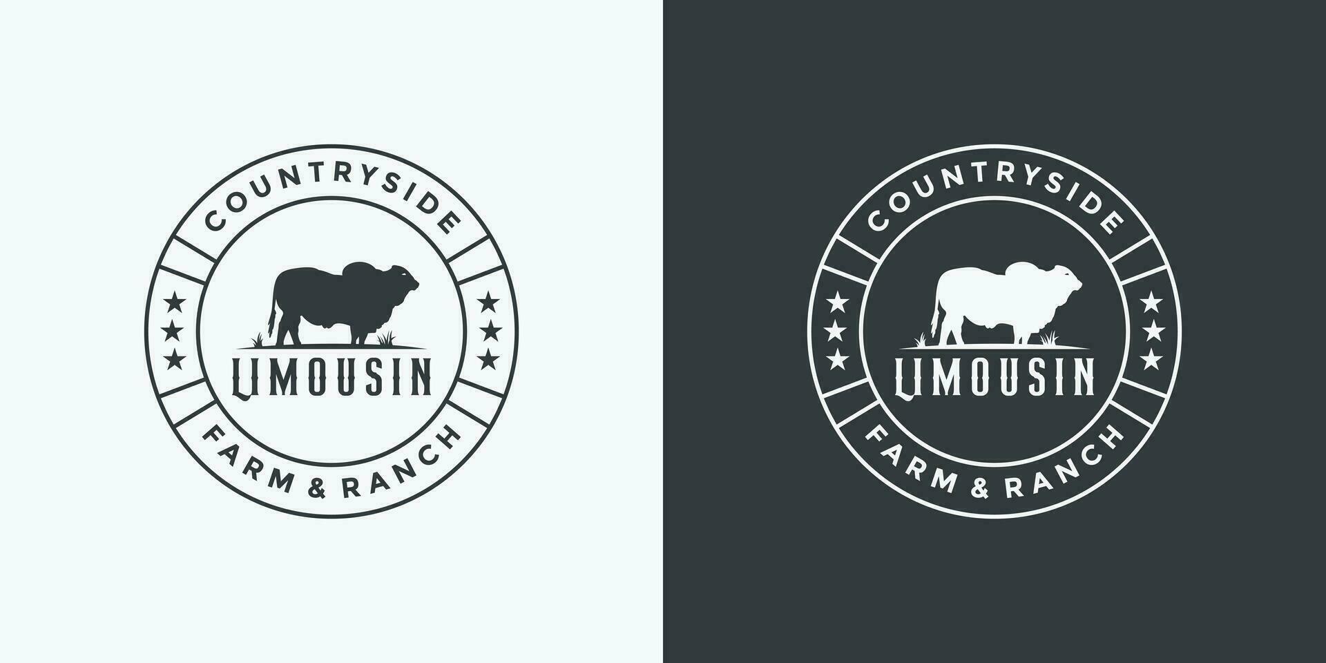 Landschaft Limousine Kuh Logo Design Abzeichen retro vektor