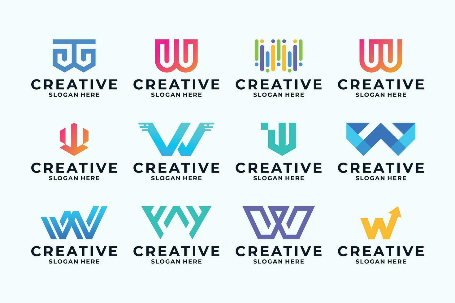 uppsättning av första brev w logotyp design inspiration. vektor