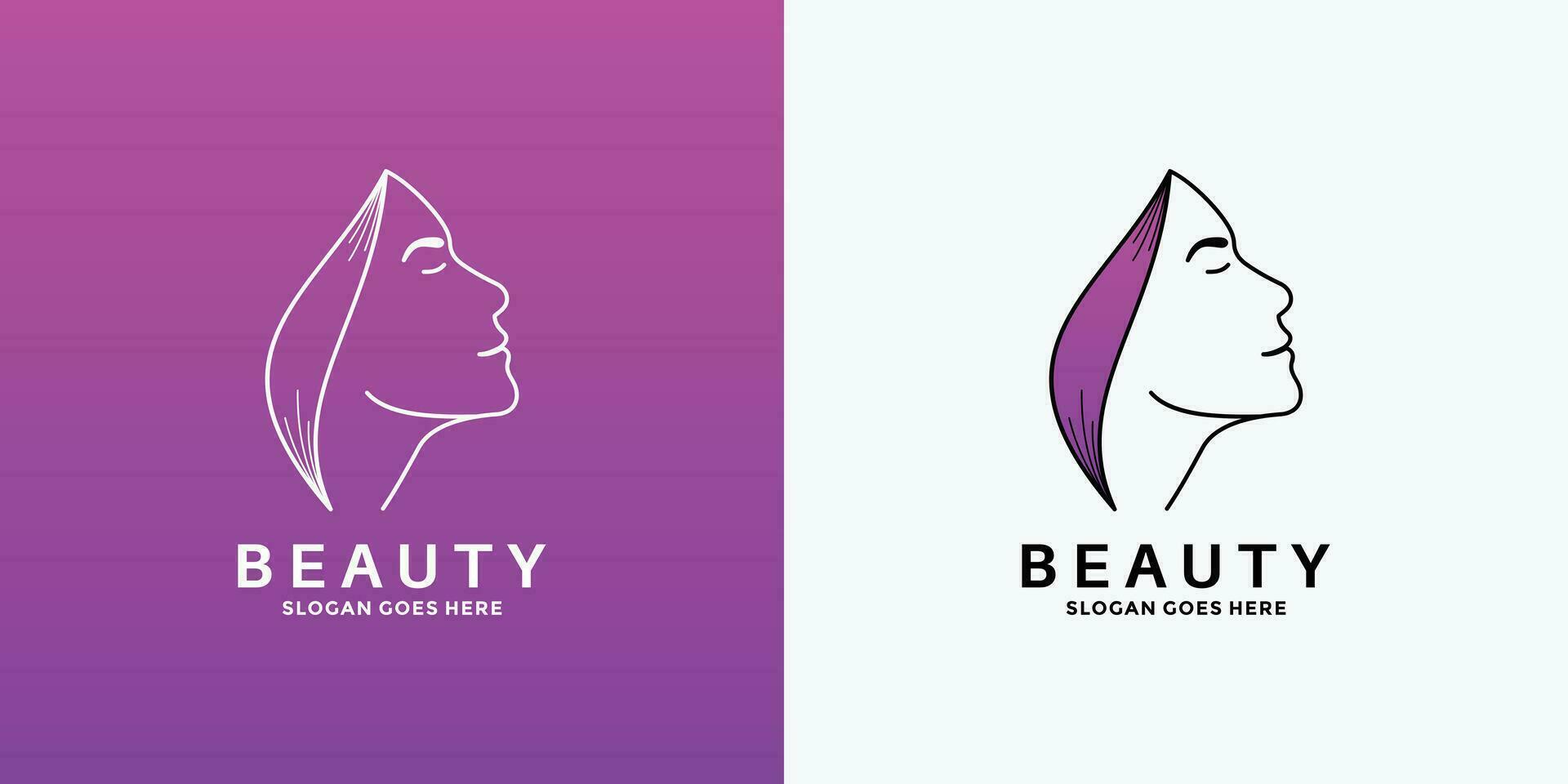 Schönheit Frauen und Blatt Logo Design zum Saloon, vektor
