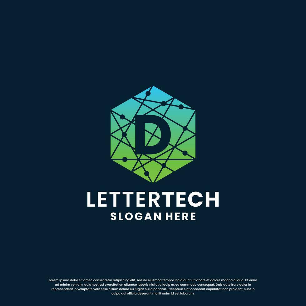 modern Brief d Technologie Logo Design mit Gradient Farbe vektor