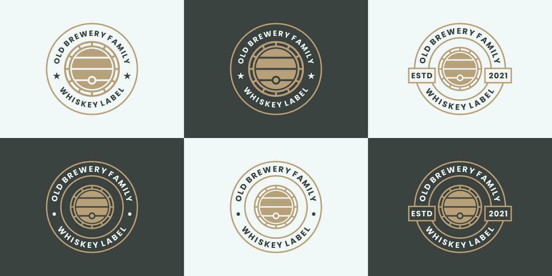 retro Fass, Whiskey, Brauerei Logo Design Sammlung vektor