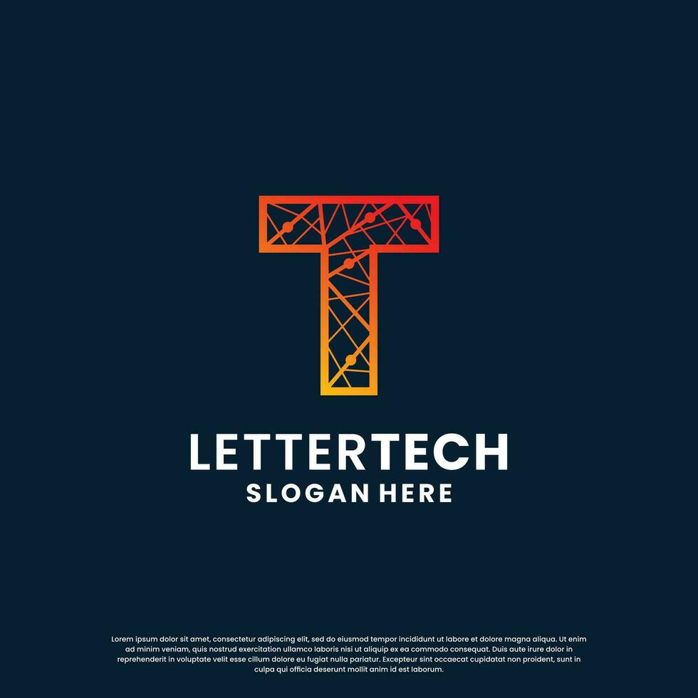 kreativ brev t teknik, vetenskap, labb, data datoranvändning logotyp design för din företag identitet vektor