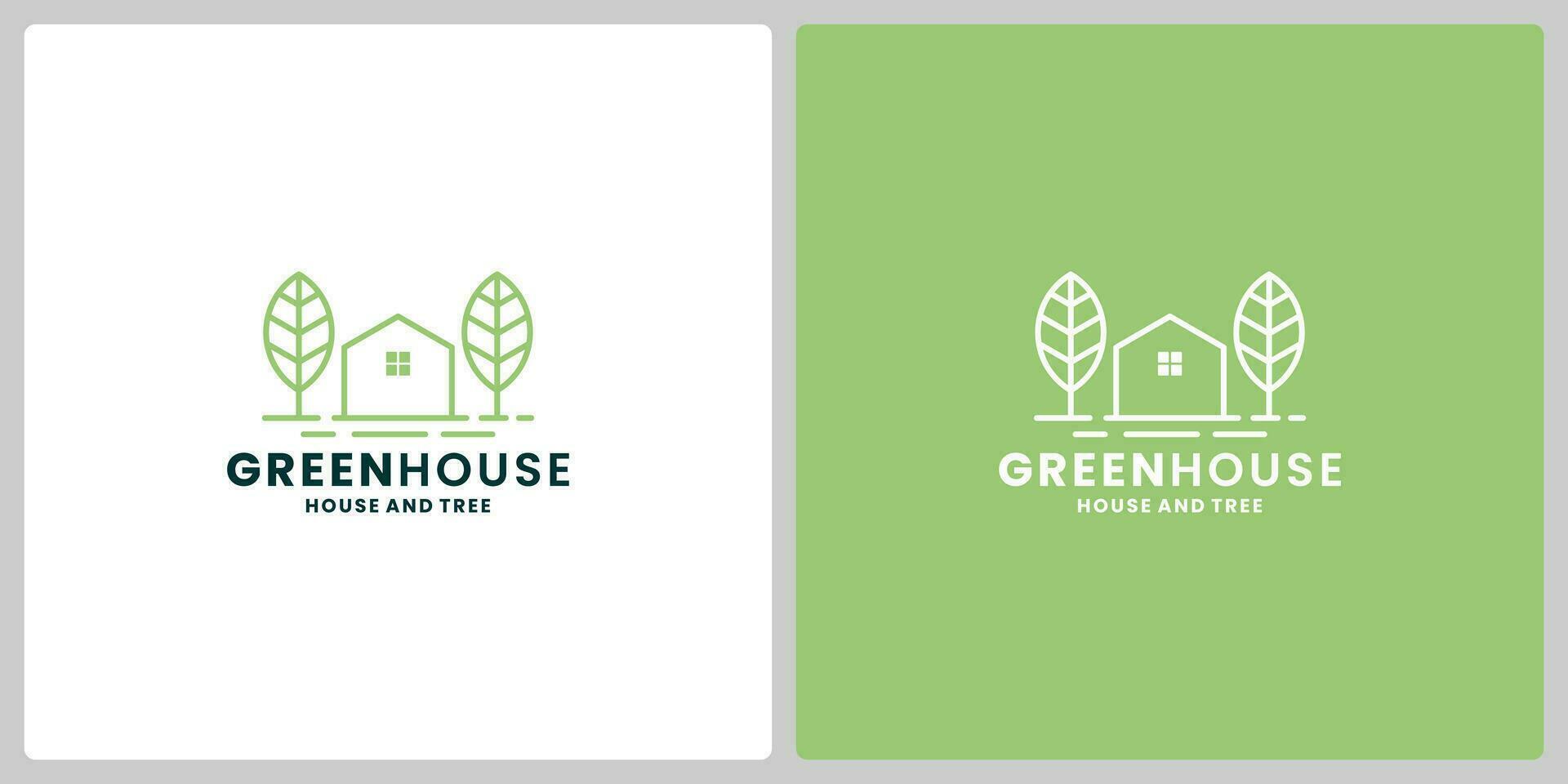 grön hus, jordbruk hus logotyp design med linje konst stil vektor