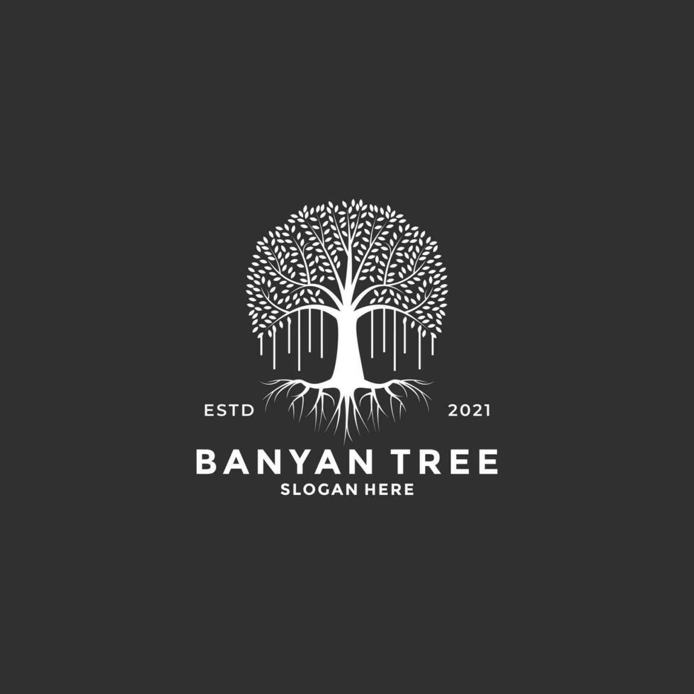 banyan träd logotyp design aning årgång stil vektor