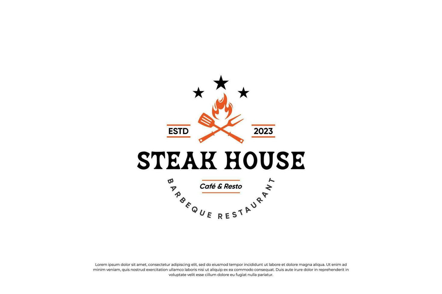 Steak Haus Logo Design. Jahrgang Etikette Steak Haus Logo Vektor. vektor