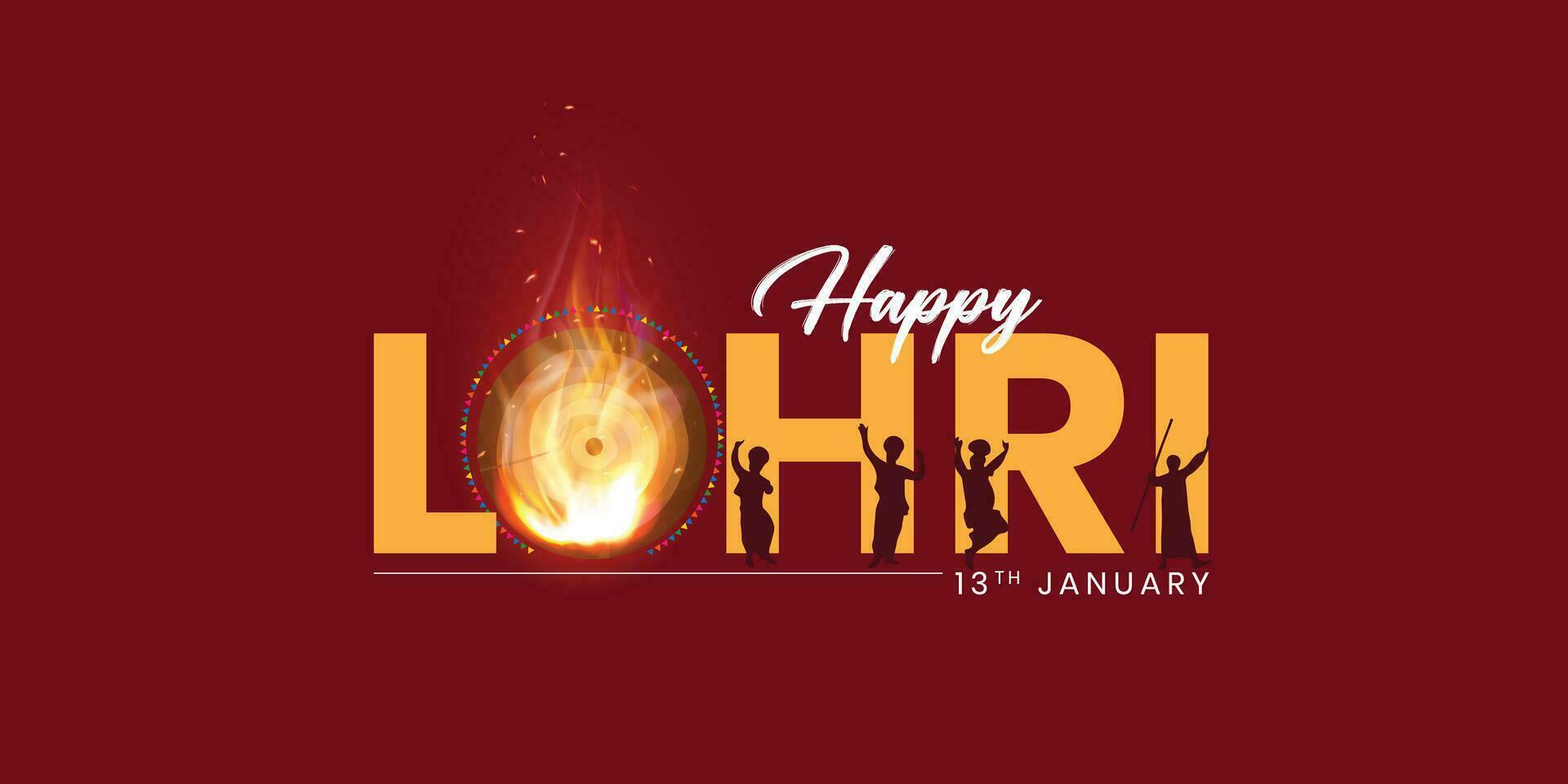 glücklich lohri Text. indisch Sikh Festival editierbar Design Hintergrund. Schöne Grüße auf das traditionell lohri Festival von Punjab, Indien. Gruß Karte, Poster Banner Design. vektor