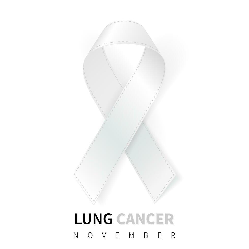 Lunge Krebs Bewusstsein Monat. realistisch Weiß Band Symbol. medizinisch Design. Vektor Illustration