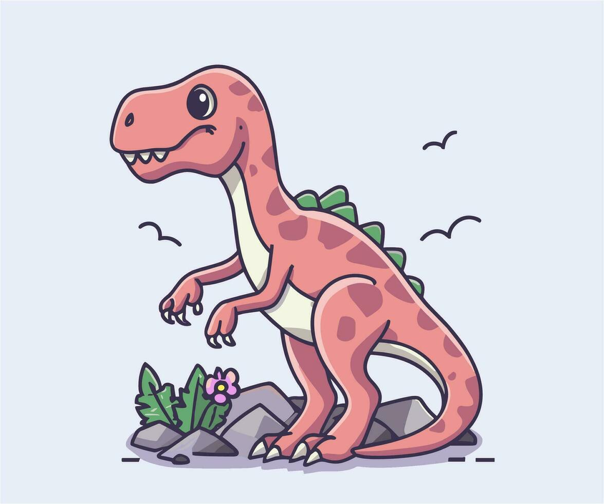 vektor söt dinosaurie illustration, tecknad serie platt isolerat