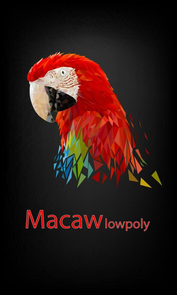 polygon grafik röd ara papegoja på svart bakgrund vektor illustration