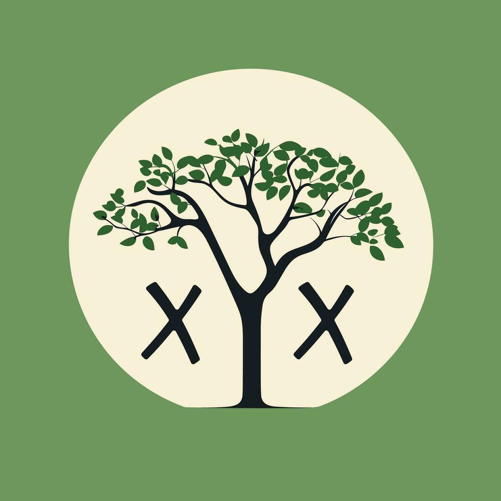 ai generiert Planetenfreundlich Mode Auslauf gefüllt bunt Initiale Logo Idee. ökologisch Kinder Kleidung. Briefe Innerhalb Kreis mit Baum Form. Grafik Design vektor