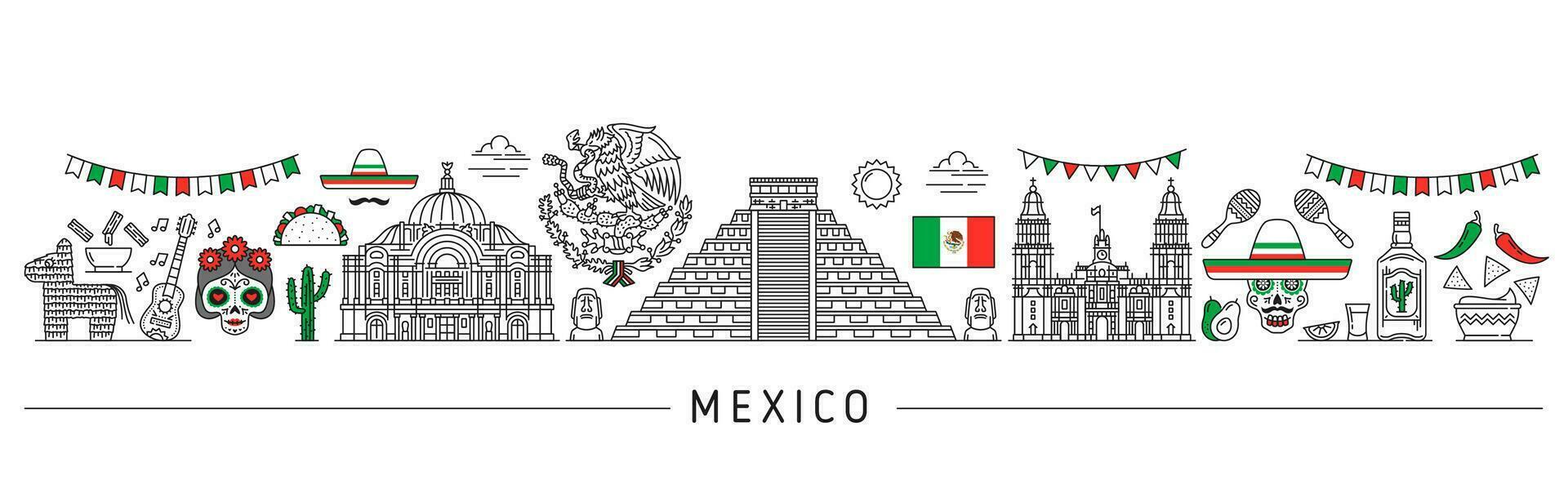 mexico silhuett. mexikansk resa landmärken vektor