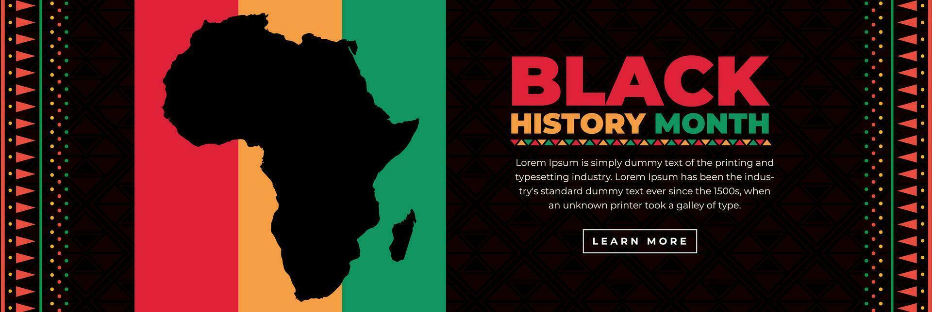 feiern schwarz Geschichte Monat mit ein Banner mit das afrikanisch Flagge und Karte. Panorama- Webseite Hintergrund zum schwarz Bewusstsein Tag. eben Vektor Illustration.