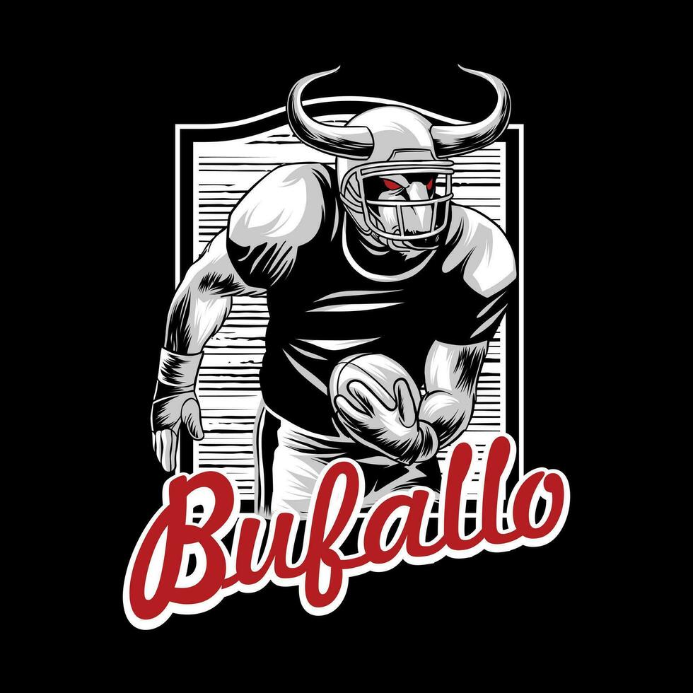 buffel huvud amerikan fotboll t-shirt design på en svart bakgrund vektor