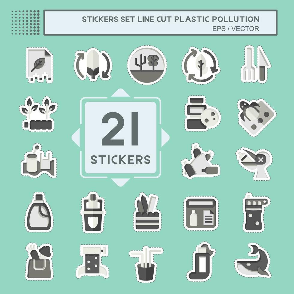 Aufkleber Linie Schnitt einstellen Plastik Verschmutzung. verbunden zu Umgebung Symbol. einfach Design editierbar. einfach Illustration vektor