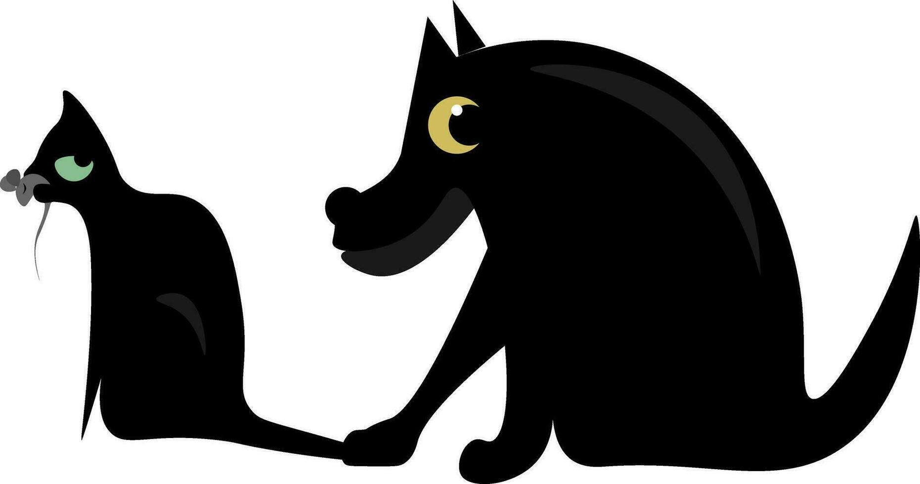 ein schwarz Katze und ein schwarz Hund sind Sitzung Nächster zu jeder andere vektor