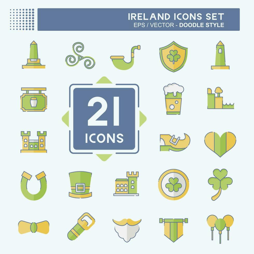 Symbol einstellen Irland. verbunden zu Urlaub Symbol. Gekritzel Stil. einfach Design editierbar. einfach Illustration vektor