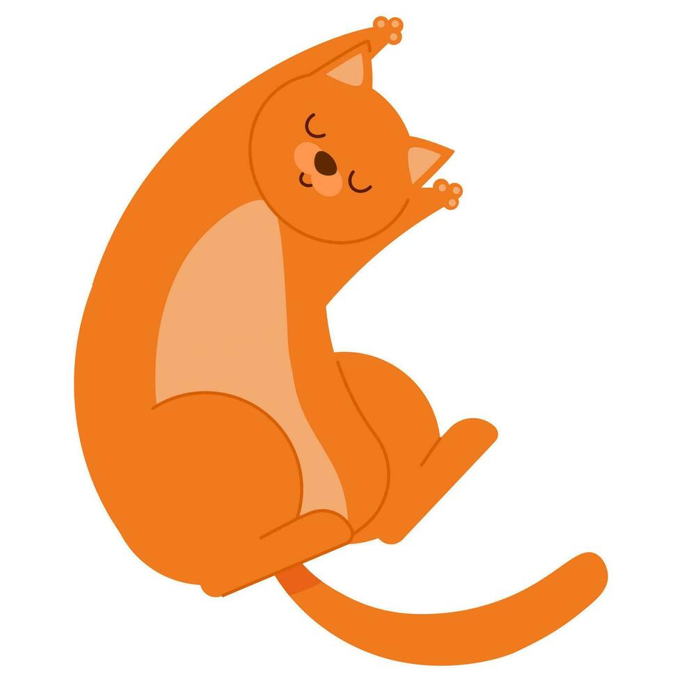 söt platt orange katt liggande med tassar utsträckt vektor