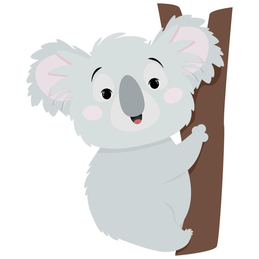 söt platt grå koala Sammanträde på en träd vektor