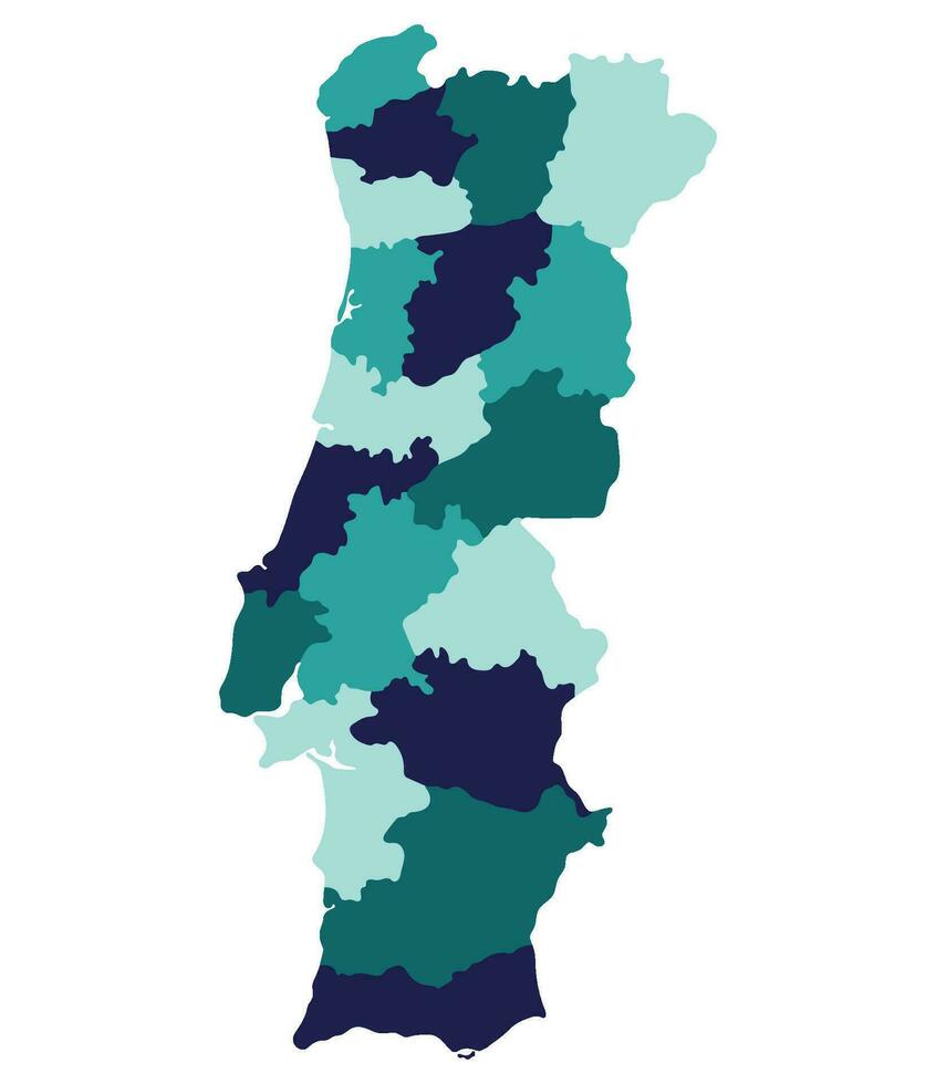 portugal Karta. Karta av portugal i administrativ provinser i Flerfärgad vektor