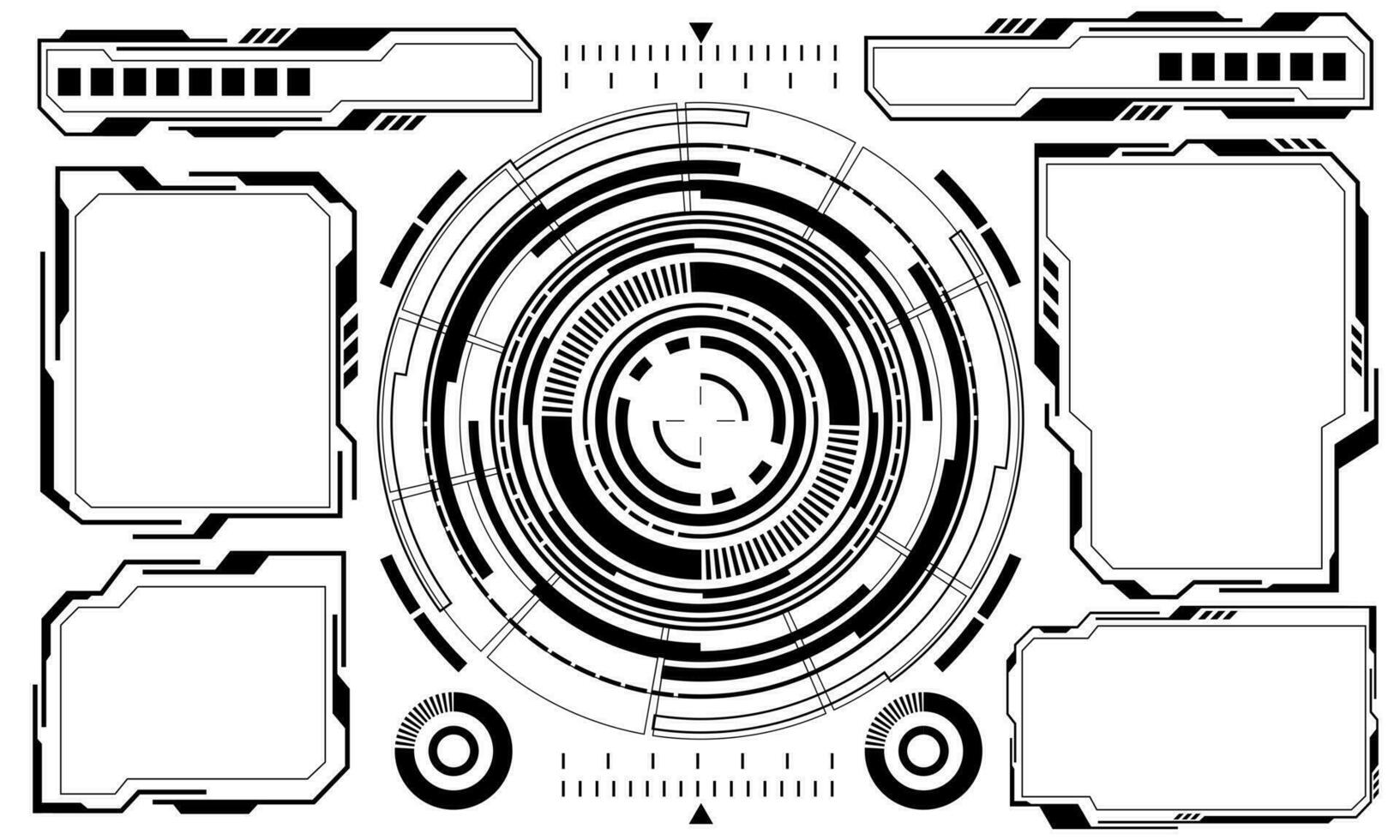 hud Sci-Fi Kreis Schnittstelle Bildschirm Aussicht grau geometrisch Design virtuell Wirklichkeit futuristisch Technologie kreativ Anzeige auf Weiß Vektor