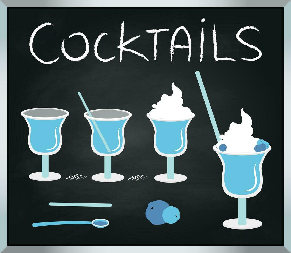 Kreide skizzieren von Cocktails auf schwarz Hintergrund vektor