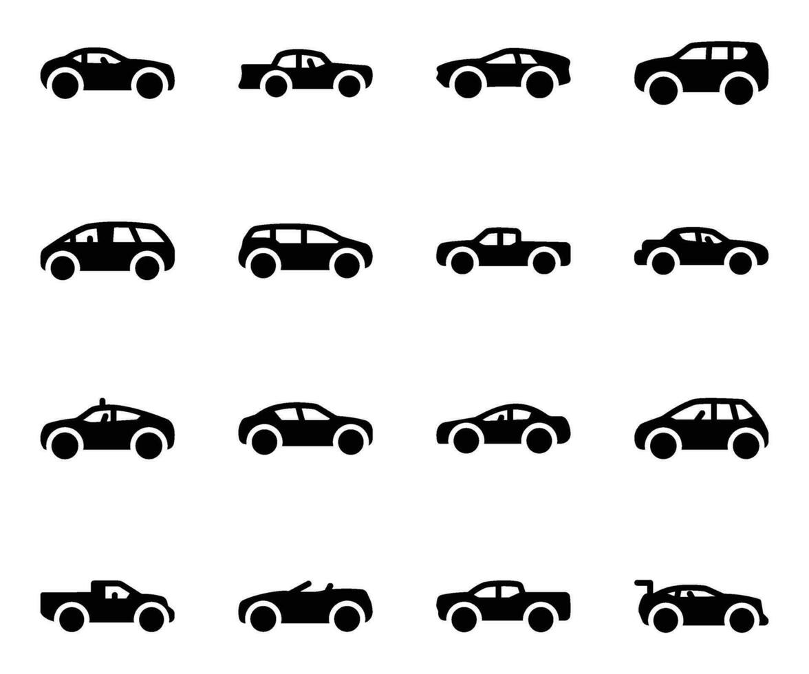 packa av typer av bilar ikoner vektor