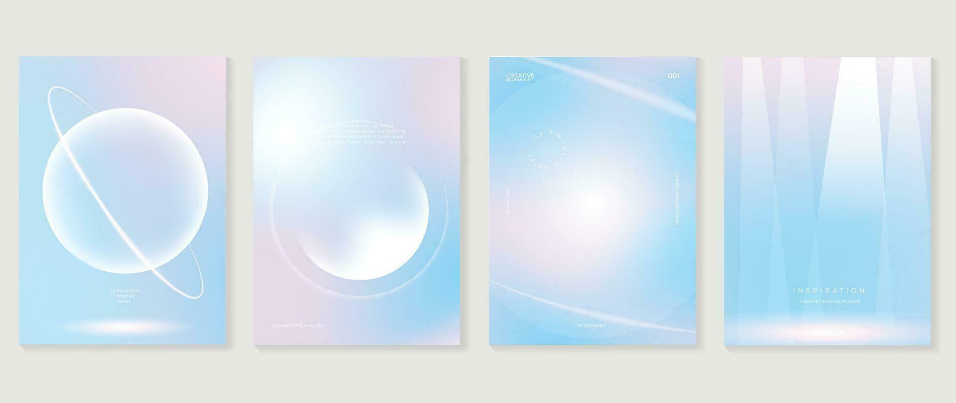 ästhetisch Poster Design Satz. süß Gradient holographisch Hintergrund Vektor mit geometrisch Form, Gradient Blase, Saturn. Schönheit Ideal Design zum Sozial Medien, kosmetisch Produkt, fördern, Banner, Anzeigen.