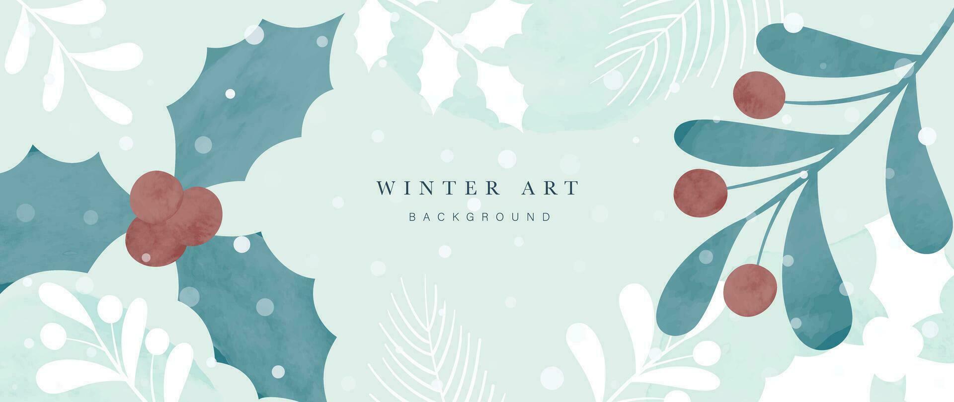 vattenfärg vinter- botanisk löv bakgrund vektor illustration. hand dragen vinter- blad grenar, tall löv, järnek kvist, snöfall. design för skriva ut, baner, affisch, tapet, dekoration.