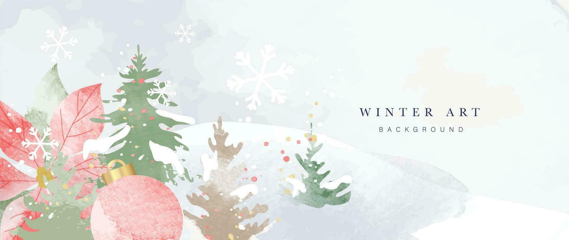 Aquarell Winter botanisch Blätter Hintergrund Vektor Illustration. Hand gezeichnet Winter Blatt Geäst, hügel, Schneeflocke, Stechpalme Zweig, Flitter Ball. Design zum drucken, Banner, Poster, Hintergrund, Dekoration.