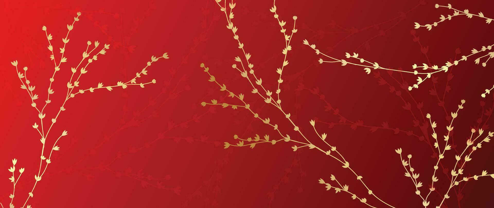 elegant Chinesisch orientalisch Muster Hintergrund Vektor. elegant Wildblume golden Linie Kunst auf rot Hintergrund. Design Illustration zum glücklich Neu Jahr, Hintergrund, Banner, Karte. vektor