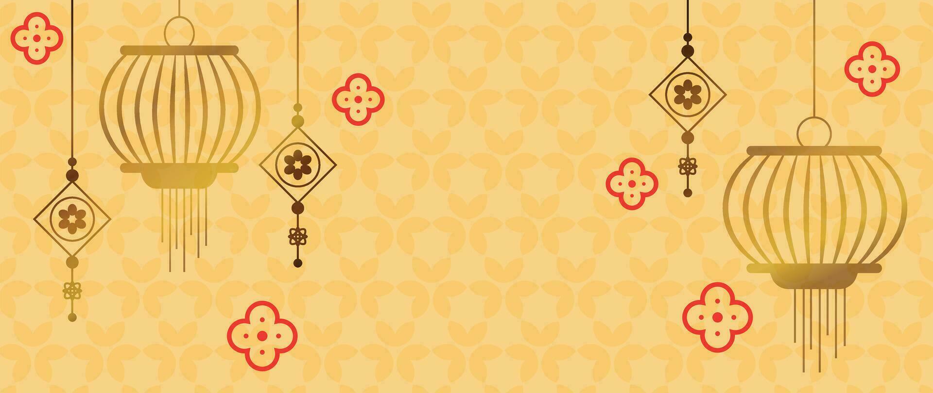 glücklich Chinesisch Neu Jahr Hintergrund Vektor. Jahr von das Drachen Design Hintergrund mit Blume, hängend Laterne, Chinesisch Muster. modern Luxus orientalisch Illustration zum Abdeckung, Banner, Webseite, Dekor. vektor