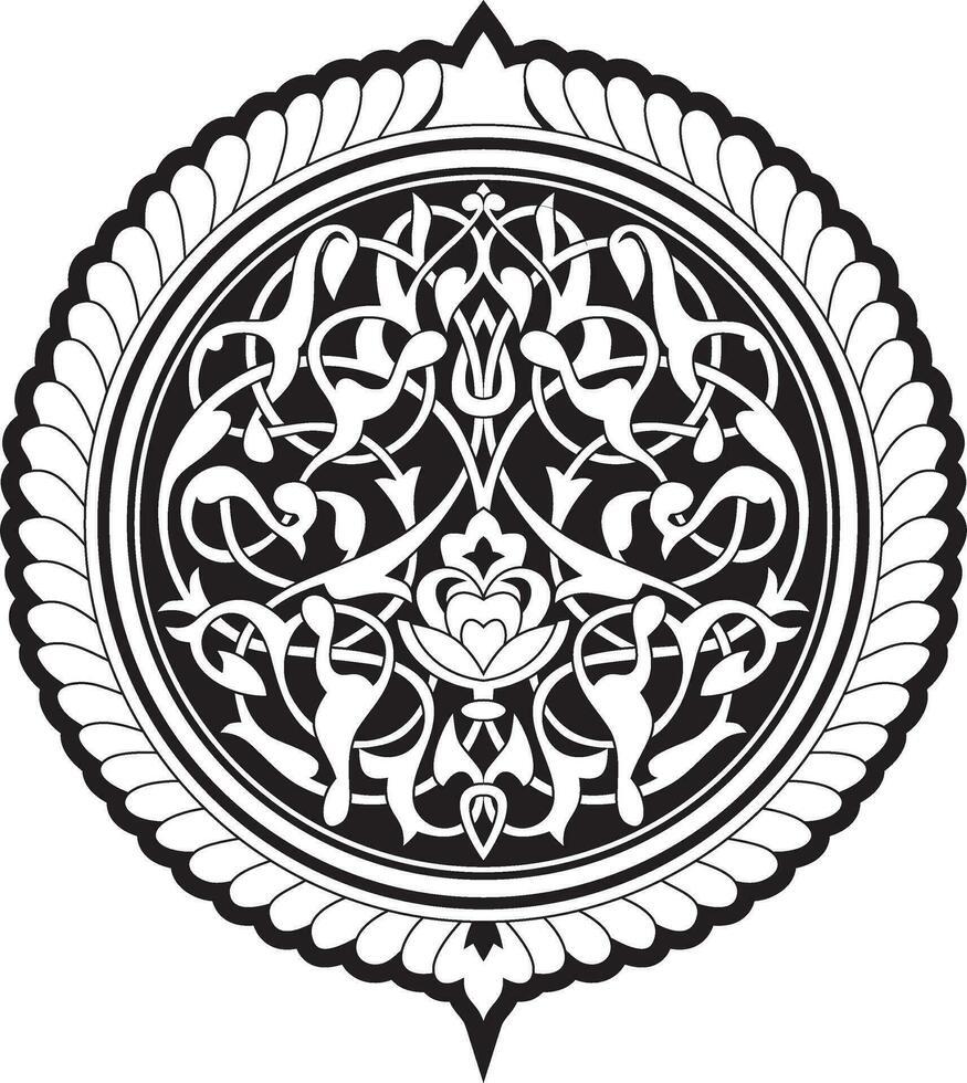 vektor svartvit svart runda arabicum prydnad. muslim mönstrad medaljong.
