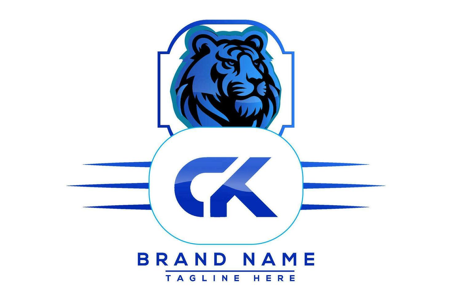 ck tiger logotyp blå design. vektor logotyp design för företag.