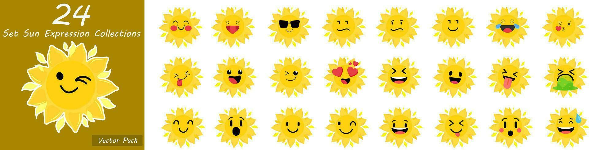 Sammlung von Unterschied Emoticon Symbol von süß Sonne Karikatur auf Weiß Hintergrund Vektor Illustration