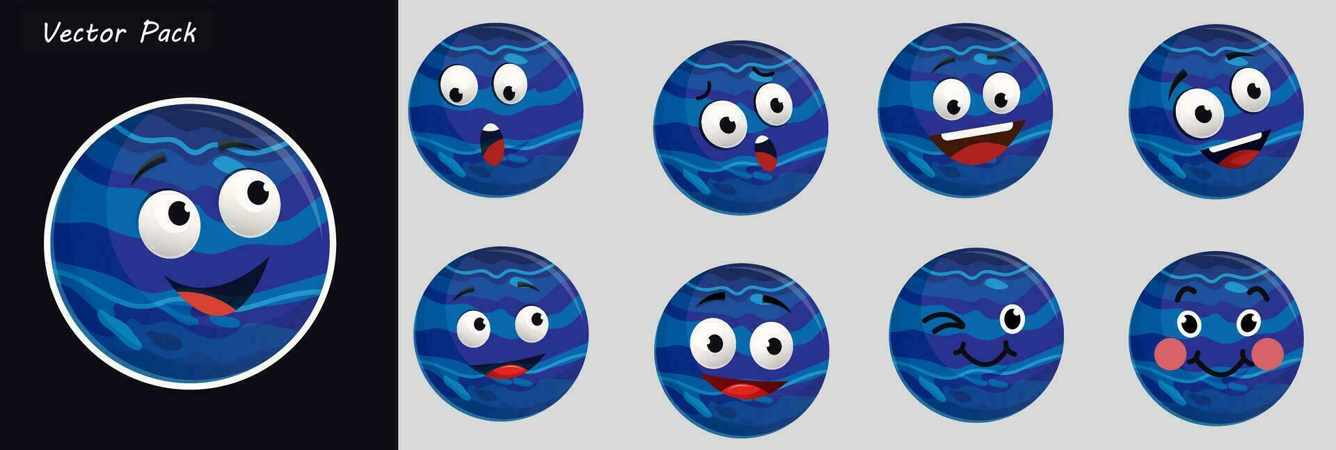 Paket Neptun Planet Karikatur Emoticons auf Weiß Hintergrund vektor