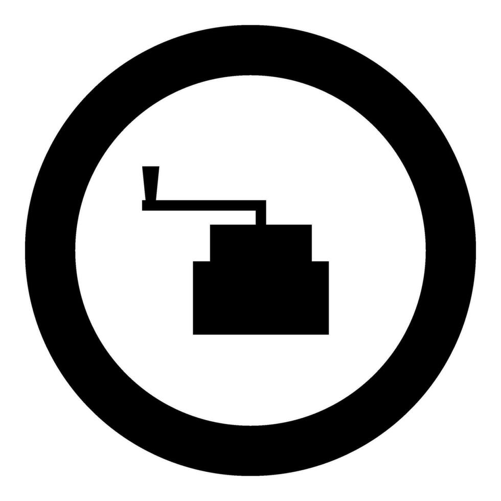 kvarnsten manuell gammal sten kvarn mjöl produktion slipning spannmål med hantera hållare ikon i cirkel runda svart Färg vektor illustration bild fast översikt stil