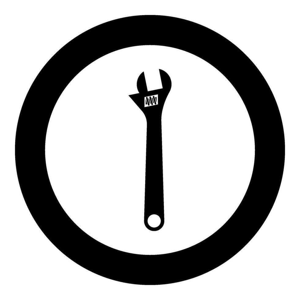 Affe Schlüssel einstellbar Schlüssel Scheidung Schlüssel Symbol im Kreis runden schwarz Farbe Vektor Illustration Bild solide Gliederung Stil