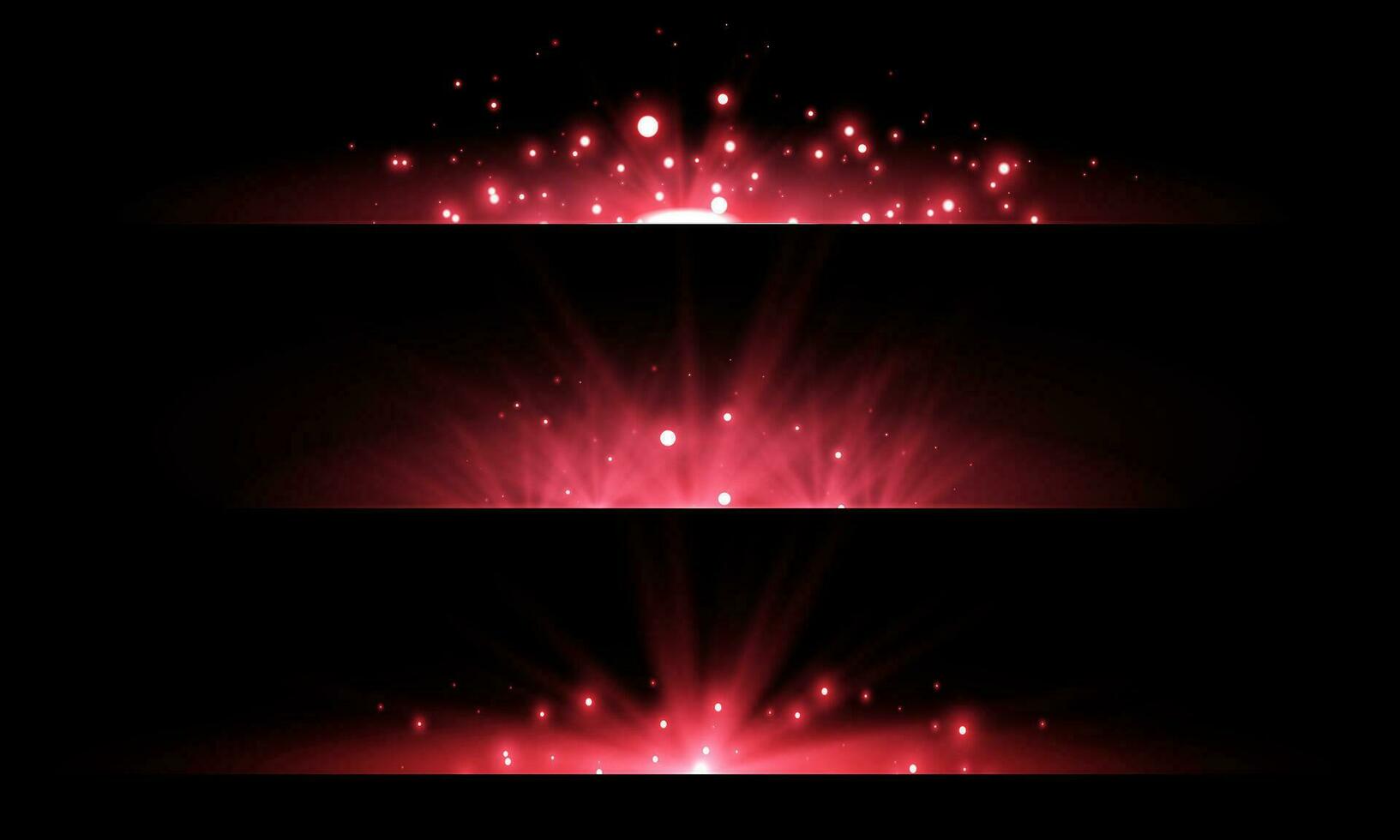 röd horisontell lensflares uppsättning. ljus blixt med strålar eller grön strålkastare. glöd bloss ljus effekt. vektor illustration. isolerat på svart bakgrund.