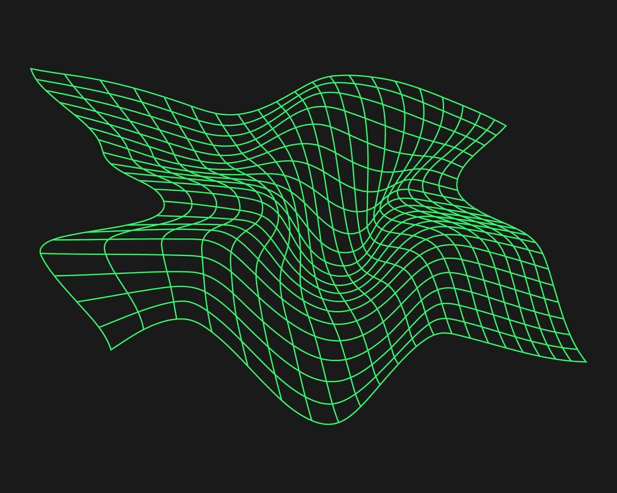 cyberpunk perspektiv rutnät. cyber geometri y2k element. isolerat stil på svart bakgrund. vektor trendig illustration.