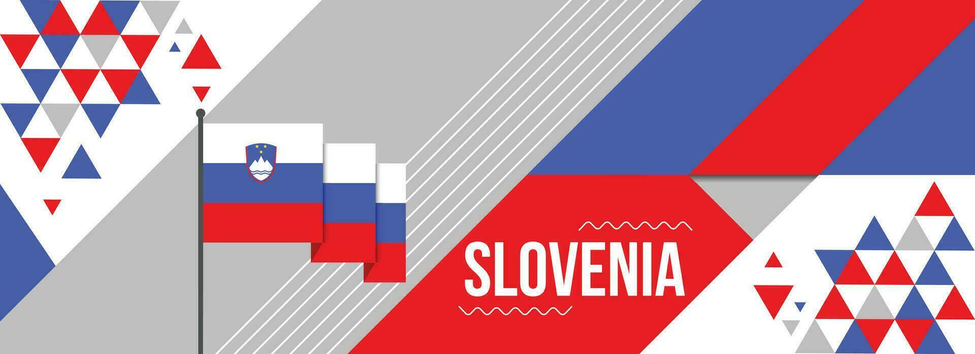 Slowenien National oder Unabhängigkeit Tag Banner Design zum Land Feier. Flagge von Slowenien modern retro Design abstrakt geometrisch Symbole. Vektor Illustration