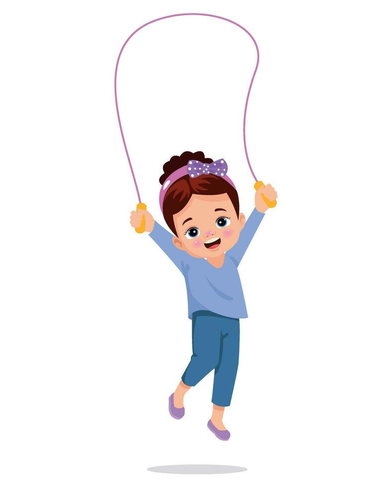 söt och Lycklig barn Hoppar rep vektor
