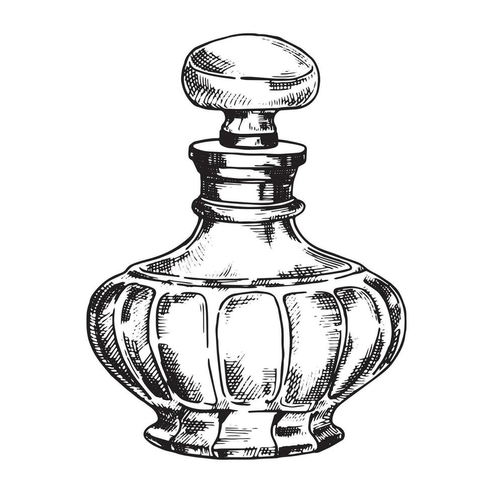 flaskor med parfym, vektor teckning i skiss stil. årgång