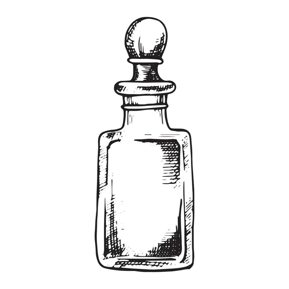 flaskor med parfym, vektor teckning i skiss stil. årgång